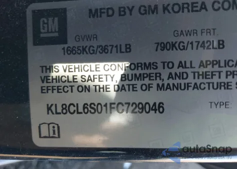 2015 Chevrolet Spark Ev 2Lt из США, поврежденный, VIN KL8CL6S01FC729046